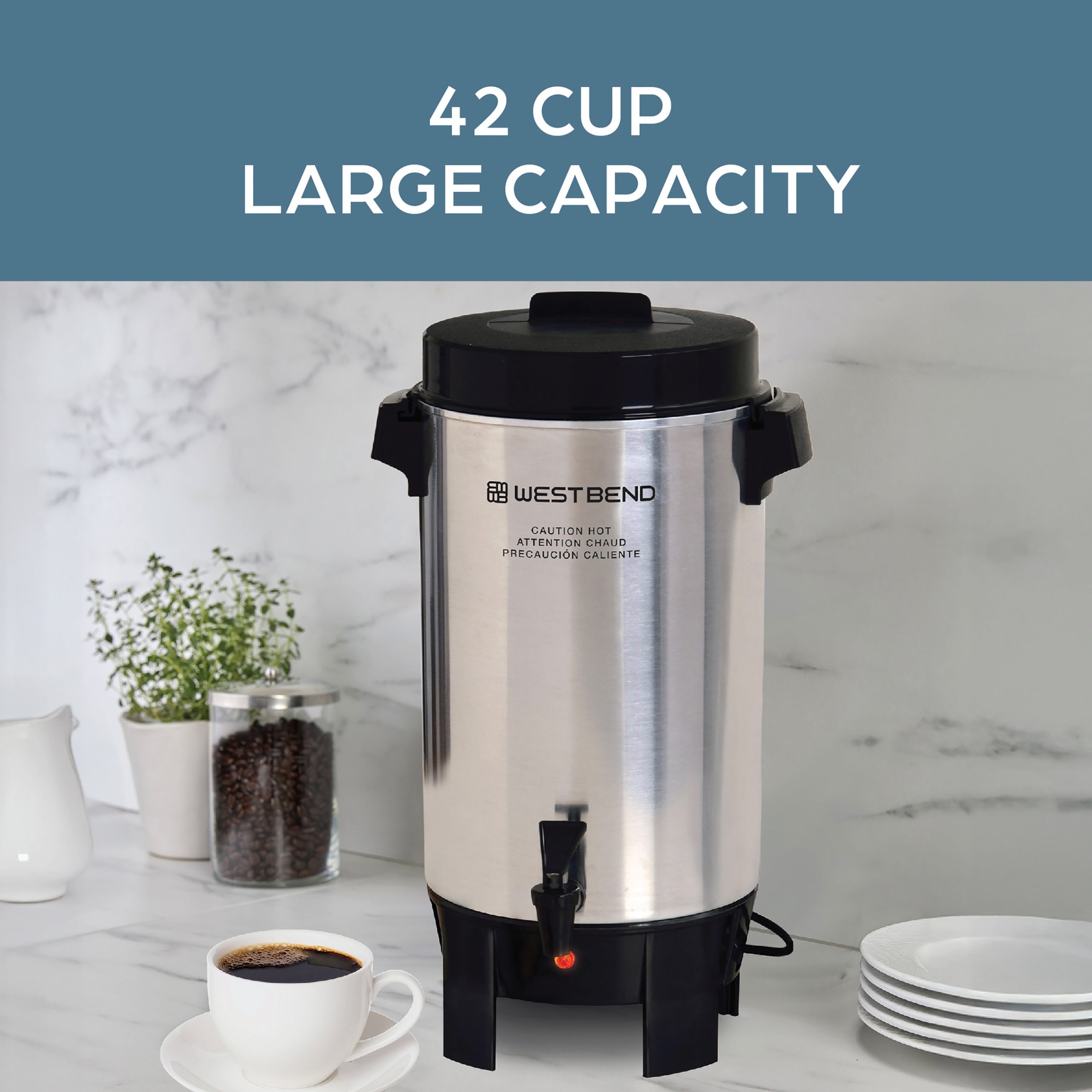 West Bend 42-Cup Polished Aluminum Coffee Urn - Image 3
