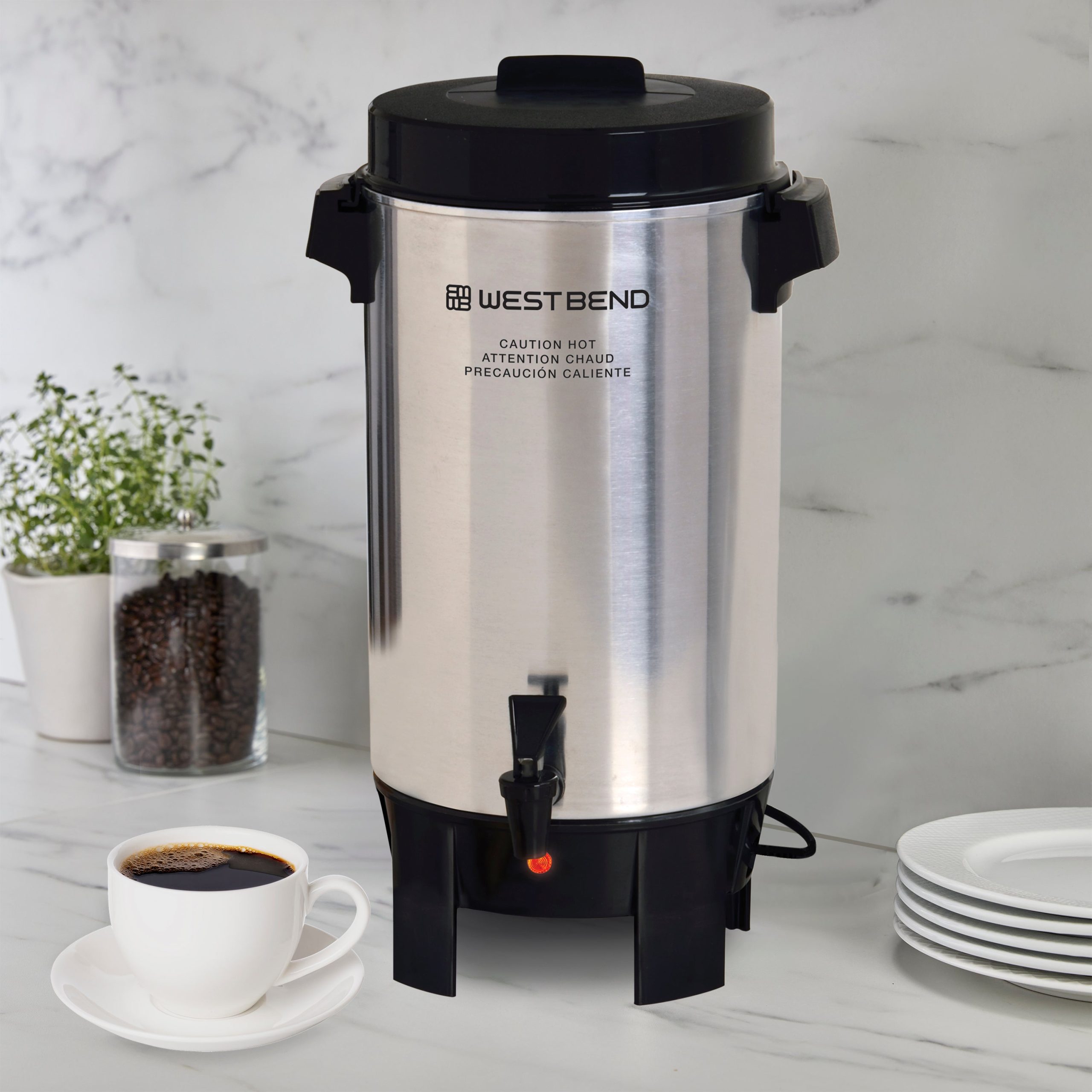 West Bend 42-Cup Polished Aluminum Coffee Urn - Image 2