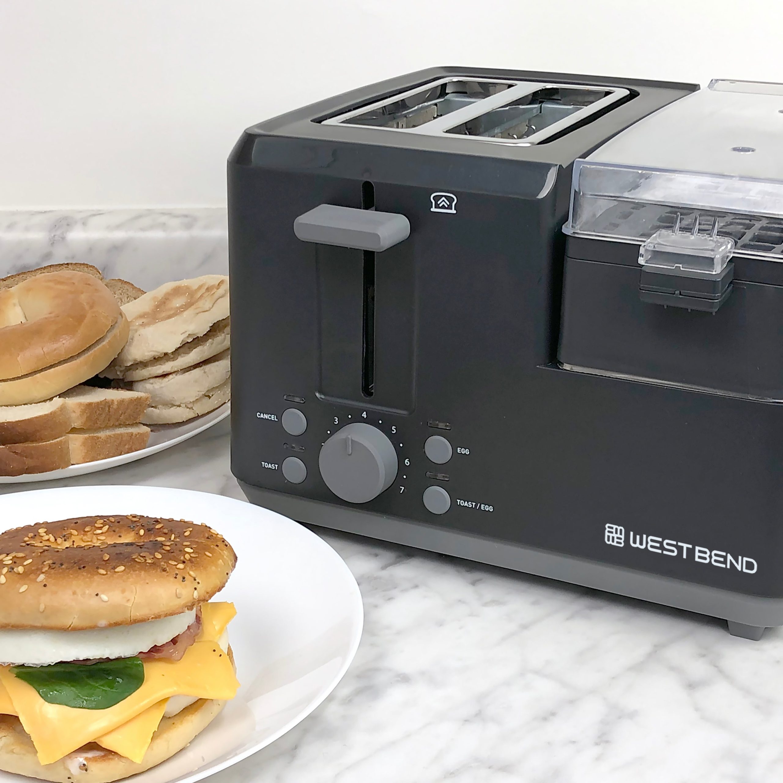 West Bend Multifunctional Breakfast Station 2-Slice Toaster with Egg Cooker and Meat Warmer - Image 2