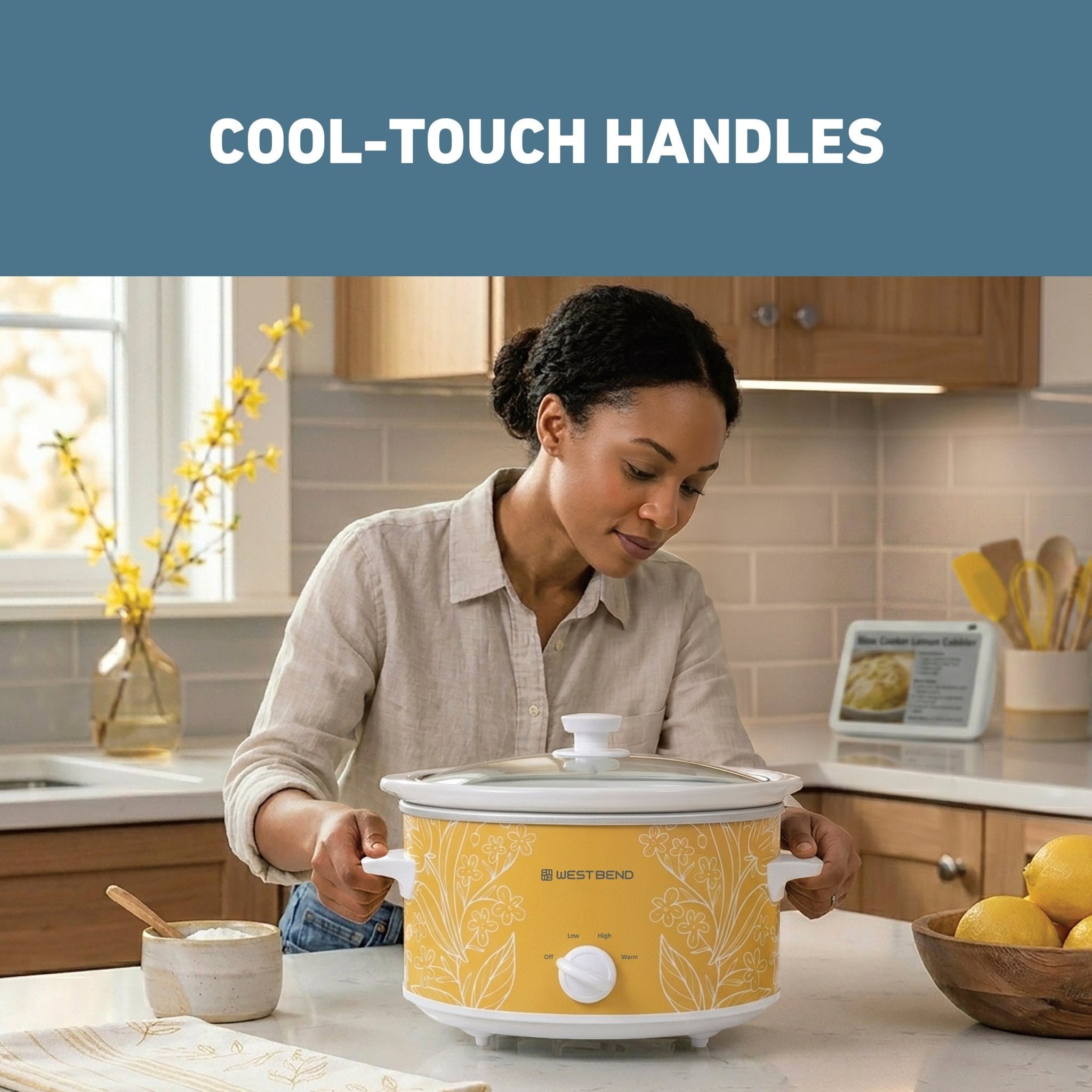 West Bend Pattern Slow Cooker, 4 Qt. Capacity in Yellow and White - Image 5