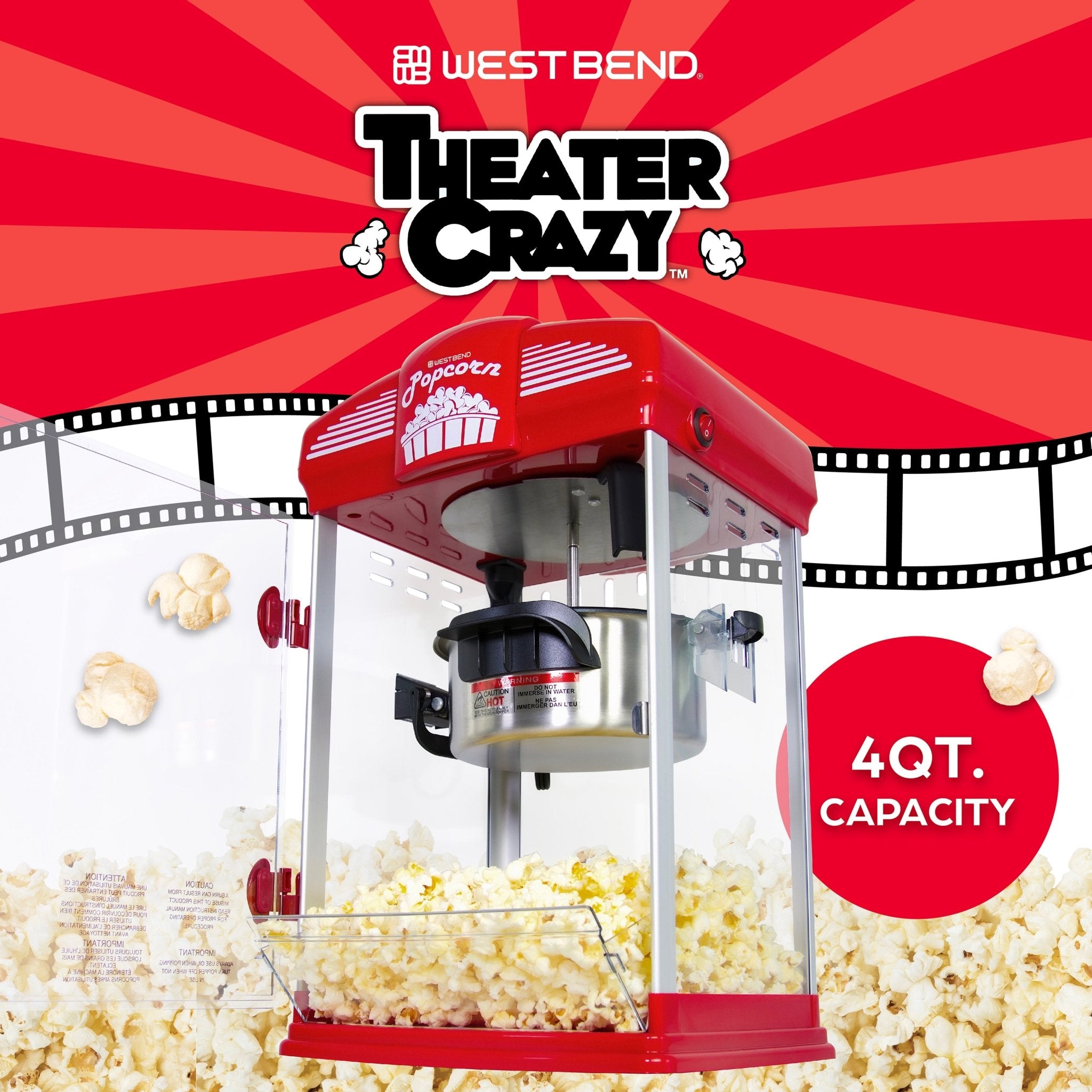 West Bend Theater Crazy Stirring Oil Popcorn Maker, 4 Qt. Capacity - Image 4